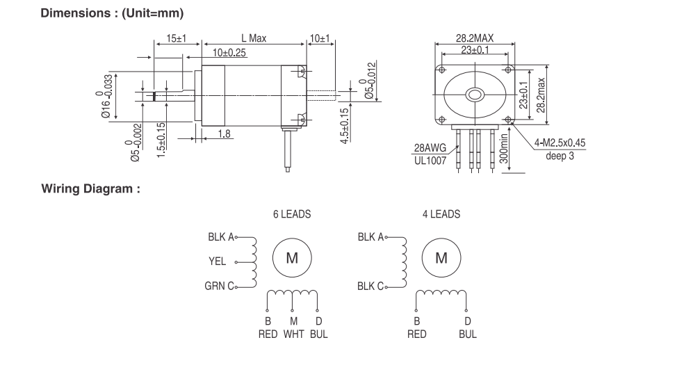 NEMA 11 (28mm) Open Loop Stepper Motor DWG NEMA 11 (28mm) Open Loop Stepper Motor DWG
