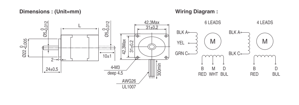NEMA 17 (42mm) Open Loop Stepper Motor DWG NEMA 17 (42mm) Open Loop Stepper Motor DWG