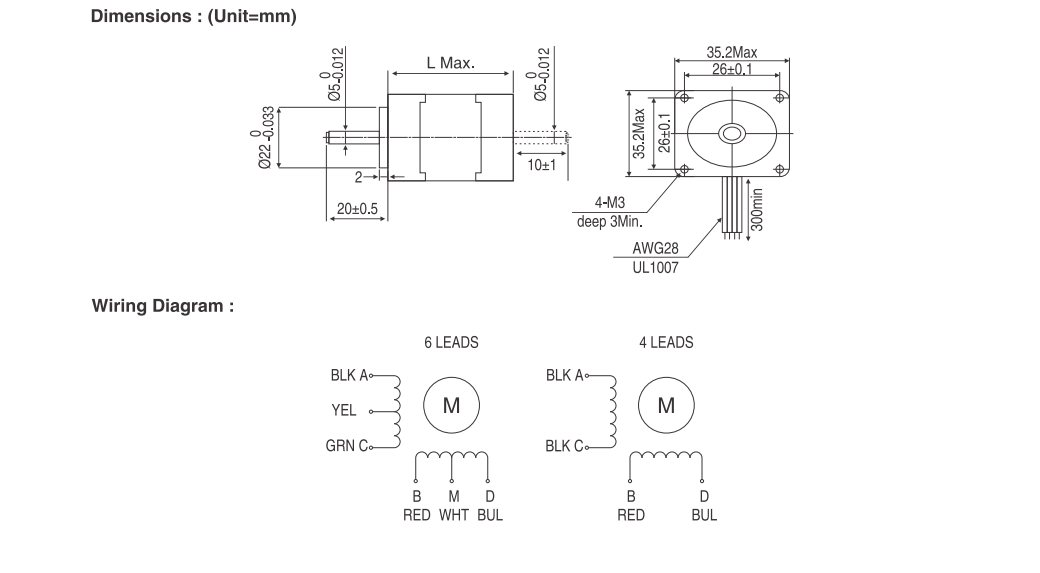 NEMA 14 (35mm) Open Loop Stepper Motor DWG NEMA 14 (35mm) Open Loop Stepper Motor DWG