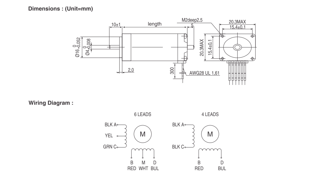 NEMA 8 (20mm) Open Loop Stepper Motor DWG