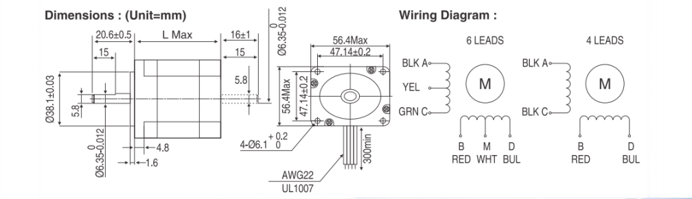 NEMA 23 (57mm) Open Loop Stepper Motor DWG